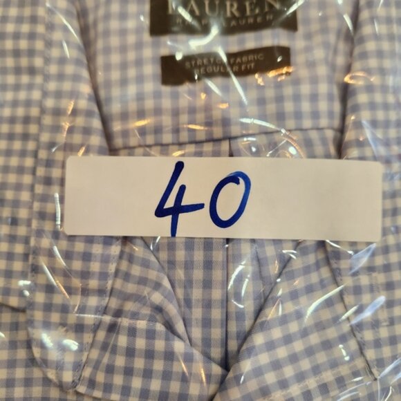 VTG Lauren Ralph Lauren Dress Shirt Mens Size 17 XL Blue Gingham Checks Stretch - Picture 14 of 14
